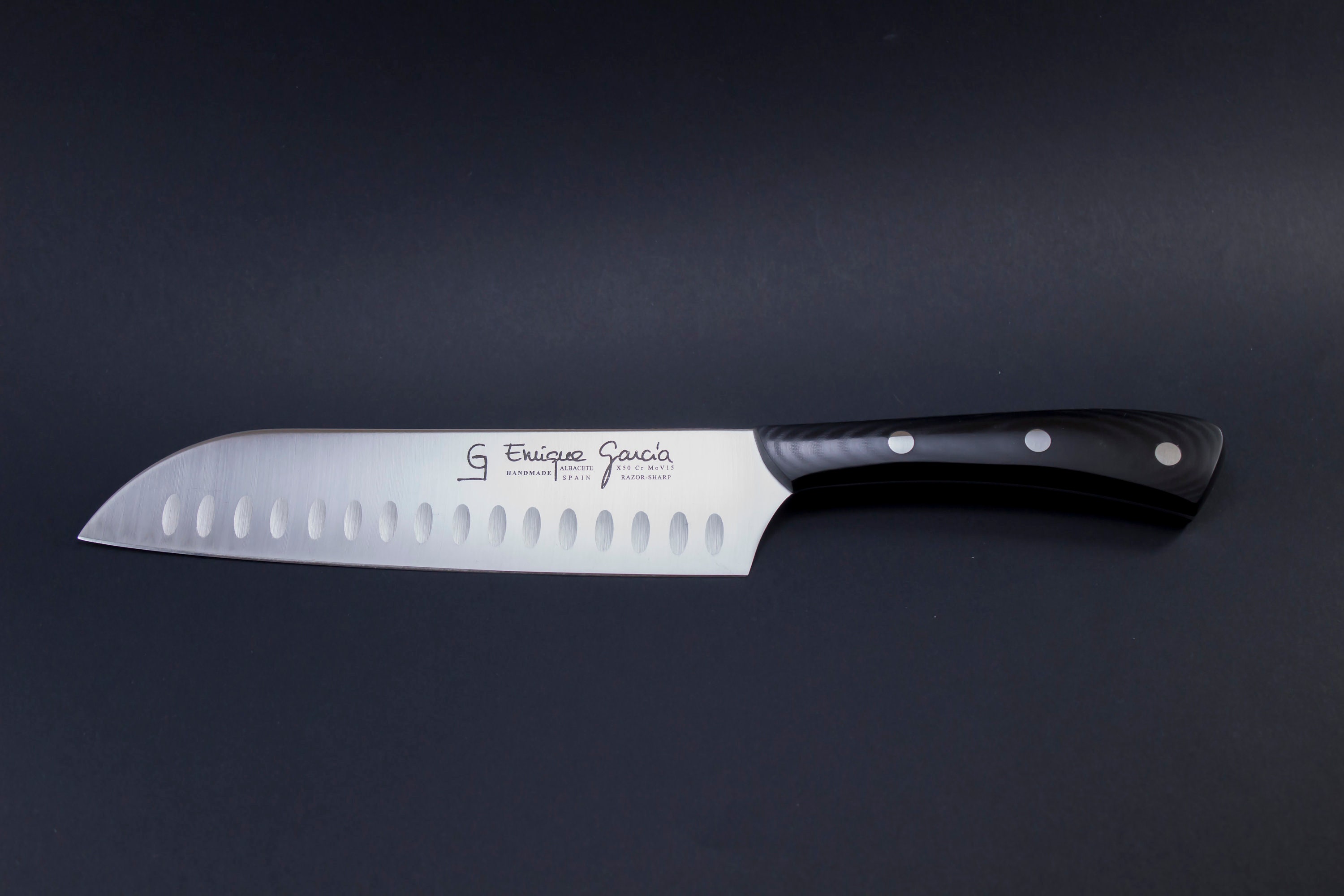 Santoku Japanese Chef Knife Micarta 7 Alveolado, Knives, Cuchillo