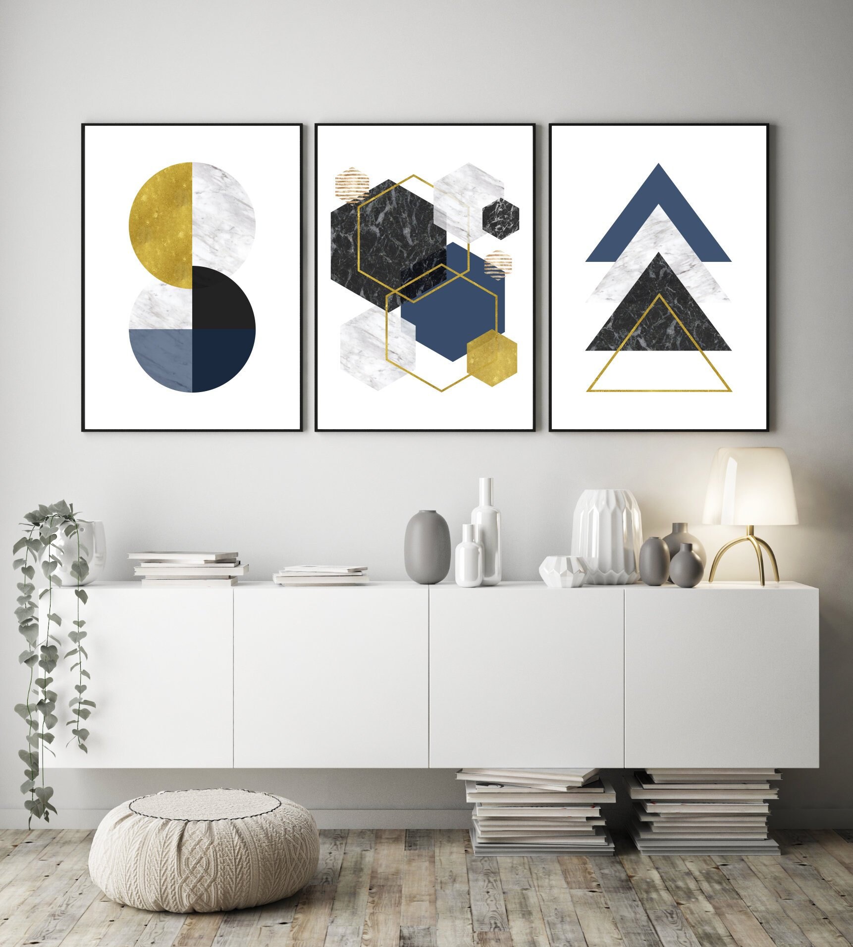 Geometric Wall Art Set of 3 Geometric Wall Print Etsy