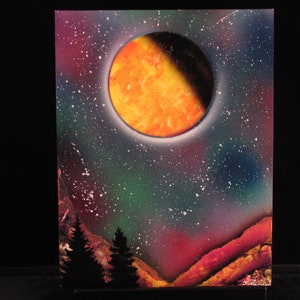 Space scene with trees spray painting