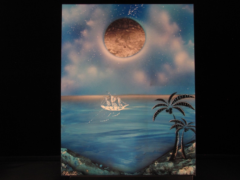 Night Beach Scene Spray Painting Wall Art Glow in the Dark Etsy