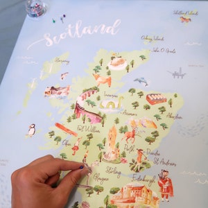 Scotland Map A4 Print, Push Pin Map, Illustrated Map of Scotland with Landmarks, Scottish Wedding Gift, Travel Gift, North Coast 500 image 1