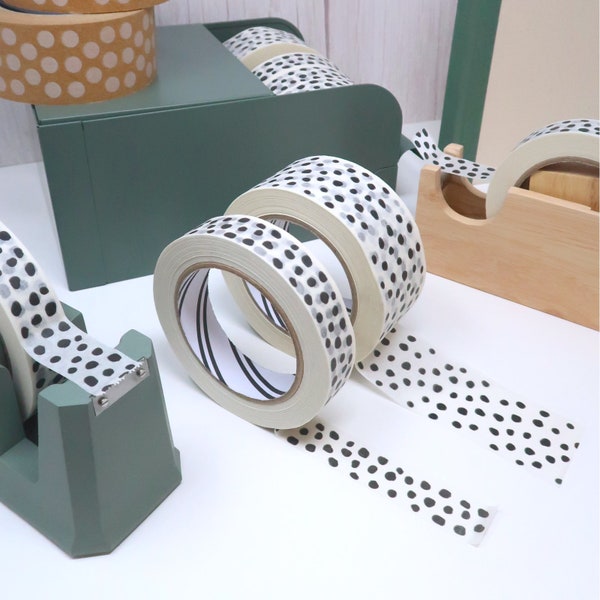 24 & 48mm Dalmatian Design - Plastic Free Self Adhesive Paper Tapes - Spotted Pattern - Eco Friendly Kraft Paper Tape and Packaging Tape