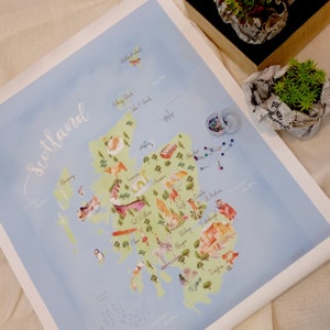 Scotland Map A4 Print, Push Pin Map, Illustrated Map of Scotland with Landmarks, Scottish Wedding Gift, Travel Gift, North Coast 500 Canvas Only Pin Map