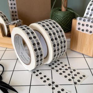 24 & 48mm Paw Print Paper Tape - Plastic Free Self Adhesive Paper Tapes - Small Business Packaging - Eco Friendly Kraft Paper Tape