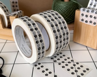 24 & 48mm Paw Print Paper Tape - Plastic Free Self Adhesive Paper Tapes - Small Business Packaging - Eco Friendly Kraft Paper Tape
