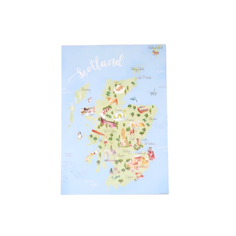 Scotland Map A4 Print, Push Pin Map, Illustrated Map of Scotland with Landmarks, Scottish Wedding Gift, Travel Gift, North Coast 500 image 8