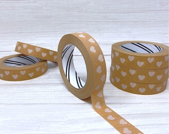 Cinta adhesiva de papel kraft con forma de corazón - Embalaje ecológico, 24 mm