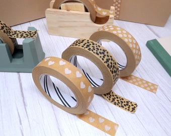 Paper Tape Trio - Pack of 3 x 24mm Paper Tape - Lover Heart, Animal Print & White Dot Pattern
