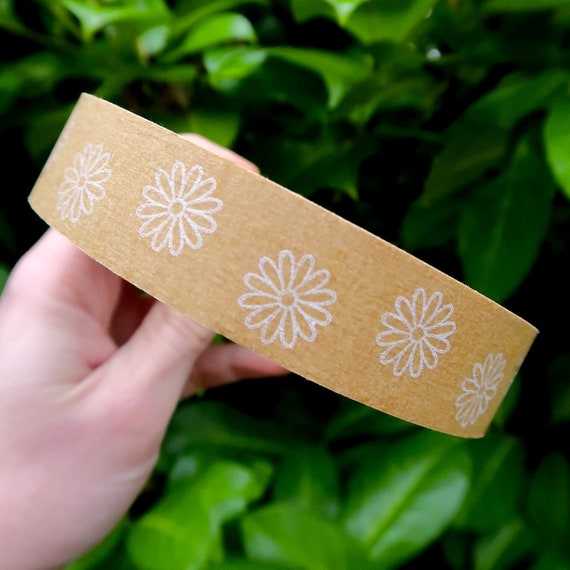 Flower Design Plastic Free Self Adhesive Paper Tape 24mm x 50m - Eco Friendly Kraft Paper Tape and Packaging Tape