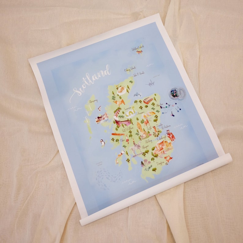 Scotland Map A4 Print, Push Pin Map, Illustrated Map of Scotland with Landmarks, Scottish Wedding Gift, Travel Gift, North Coast 500 image 3