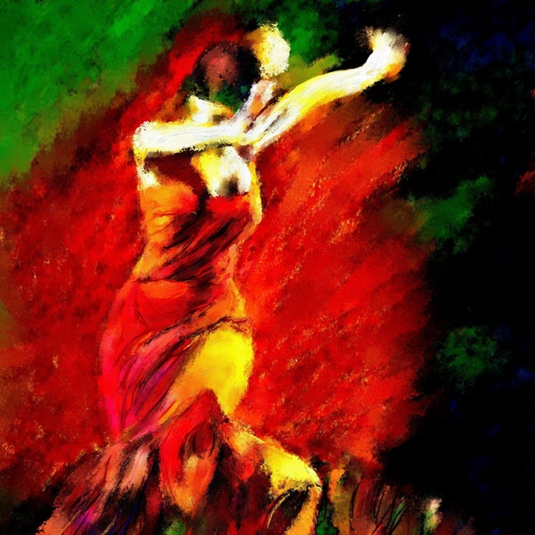fine art modern colorful complimentary colour prints digital downloads, dance vibrant, gift portrait, wall art, modern art, Flamenco Swirl,