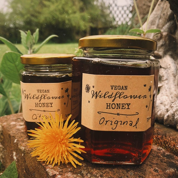 VEGAN Wildflower HUNNY // plant based, dandelion, vegan food, gift, foraging, cauldron, syrup, sweet, nature, homemade, honey alternative