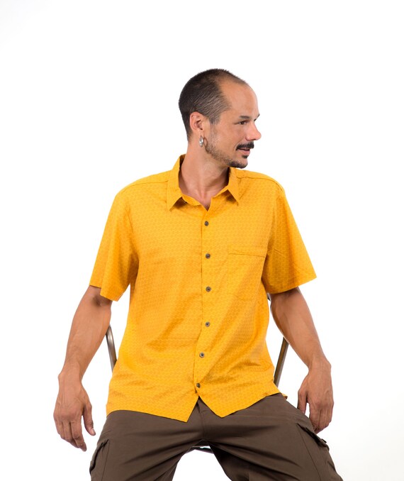 MENS button down SHIRT Yellow Short Sleeve Shirt Mens Cotton Etsy