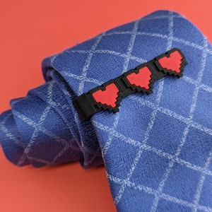 Zelda Heart Container Tie Bar, Pixel Life Heart Jewelry, Legend of Zelda, Pixelated Heart Tie Clip, Valentines Day gift