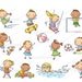 Set of cartoon kids outdoor activities, sports and games. kids playing illustration, kids clipart, doodle svg, clipart, kids svg, image svg