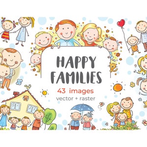 Happy cartoon family bundle. Doodle family activity clipart set. Parents with children vector illustration. Digital download