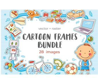 漫画風フレームセット：学校、赤ちゃん、誕生日テーマ（デジタルダウンロード、SVG、PNG、JPEGファイル）