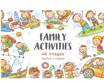 Pacchetto di clipart per attività familiari: illustrazioni a fumetti (PNG, SVG, EPS) Download digitale