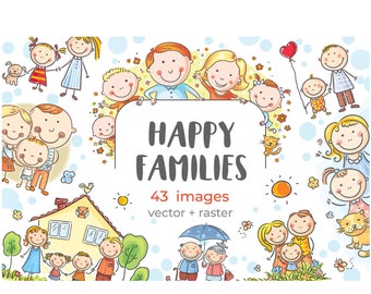 Raccolta di clipart per attività familiari. Illustrazione vettoriale di genitori con figli. Download digitale.