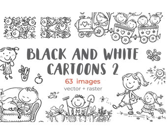 Raccolta di clipart in bianco e nero. Illustrazioni di attività familiari. Genitori e figli.