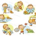 Little boy's and girl's daily activities. Children clipart, kids clipart, happy kids clipart, domestic life, daytime