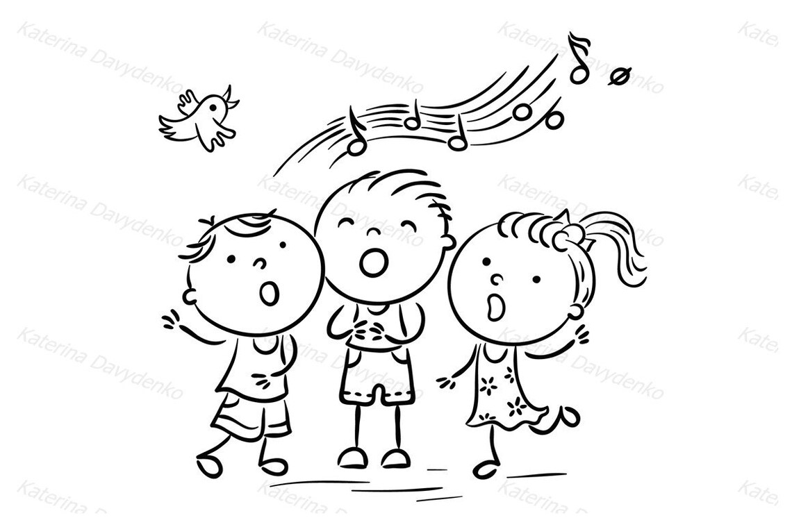 Kinder singen Lieder. Glückliche Kinder Clip Art Illustration - Etsy.de