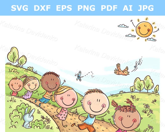 Happy Cartoon Kids Clip Art Children Running Outdoors on a - Etsy Happy Cartoon Kids Clip Art Children Running Outdoors on a - Etsy
