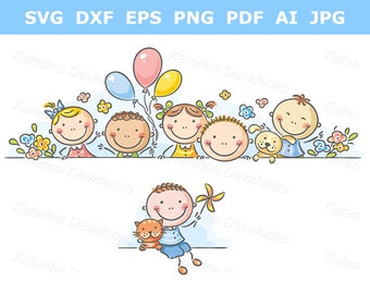 Cartoon glückliche Kinder Clipart, Kinder Bordüre, Kindergarten Kinder Png SVG Clipart