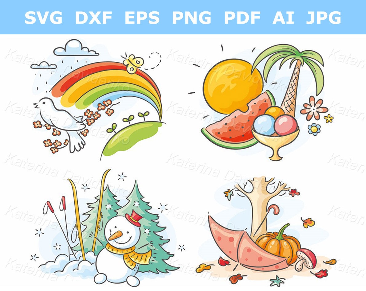 The Four Seasons in Cartoon Pictures Weather Clipart - Etsy Singapore