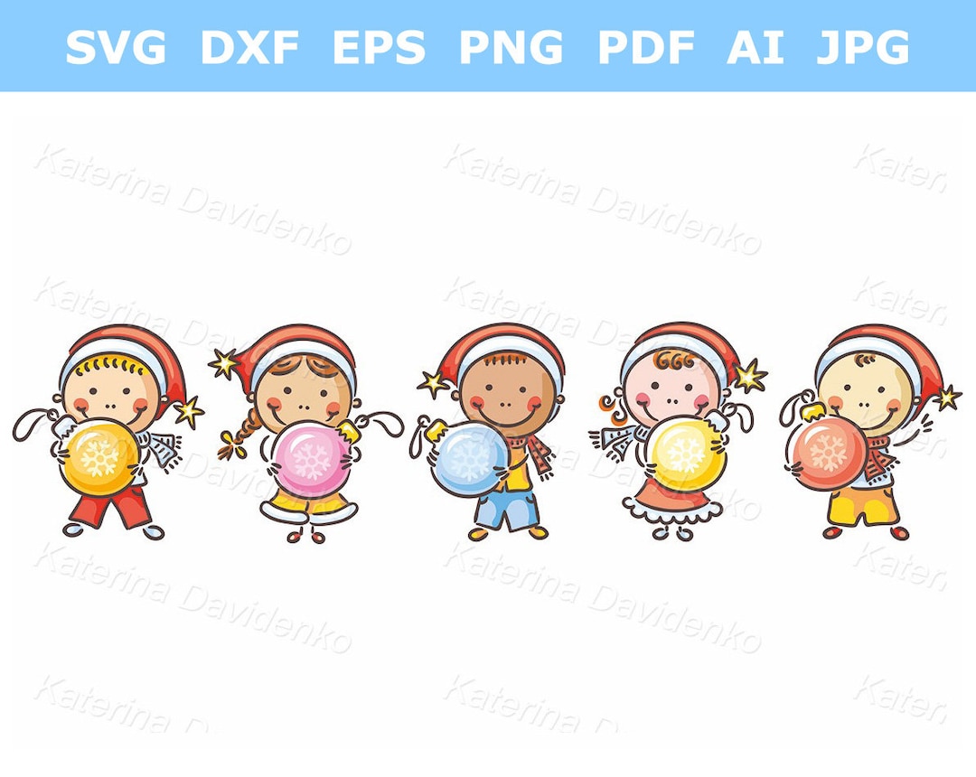 Cartoon Christmas Happy Kids Clip Art - Etsy