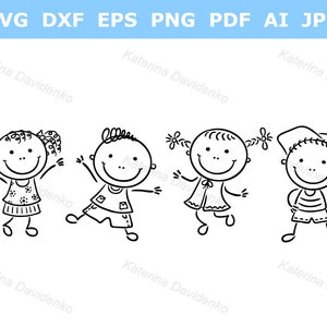 Strichmännchen Kinder tanzen oder springen Doodle Kinder Clipart Umriss Kinder Vektorgrafik Digitaler Download
