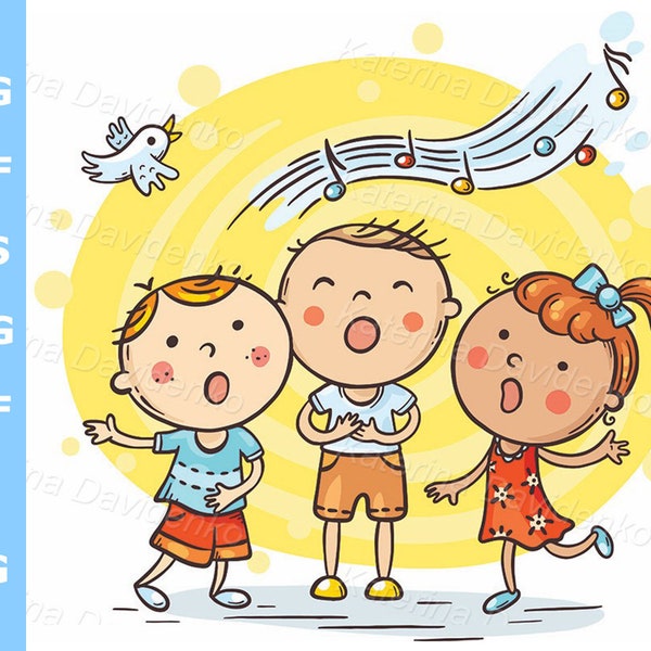 Kinder singen Lieder. Glückliche Kinder Clip Art Illustration Kinder Clipart svg-Dateien eps png Clipart kommerzielle Nutzung Vorschulkind Kinder Clipart