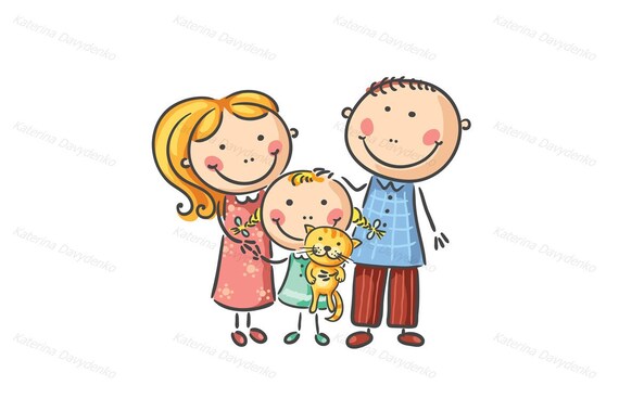 Download Family Clip Art Happy Family With One Child Cartoon Family Etsy