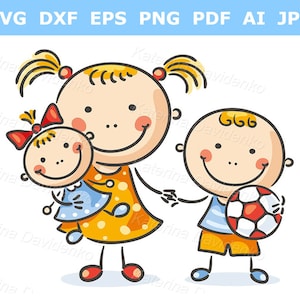 Clipart-Bild für glückliche Kinder, die Händchen halten. Doodle Kinder Clipart, Schwester und Bruder svg png jpeg Clipart