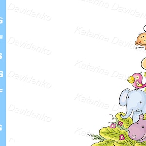 Moldura de canto fofa com animais africanos de desenho animado, ilustração para crianças, download digital, moldura de foto, papel de parede para quarto infantil