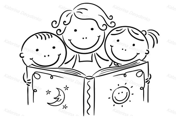 Mother And Kids Reading Together Family Clip Art Commercial Etsy Mother And Kids Reading Together Family Clip Art Commercial Etsy