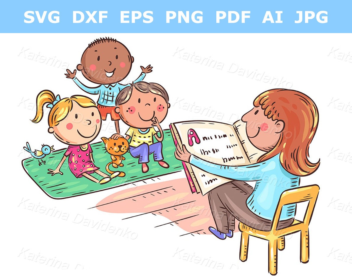 Teacher Reading to Kids in the Kindergarten School Clipart - Etsy Ireland Teacher Reading to Kids in the Kindergarten School Clipart - Etsy Ireland