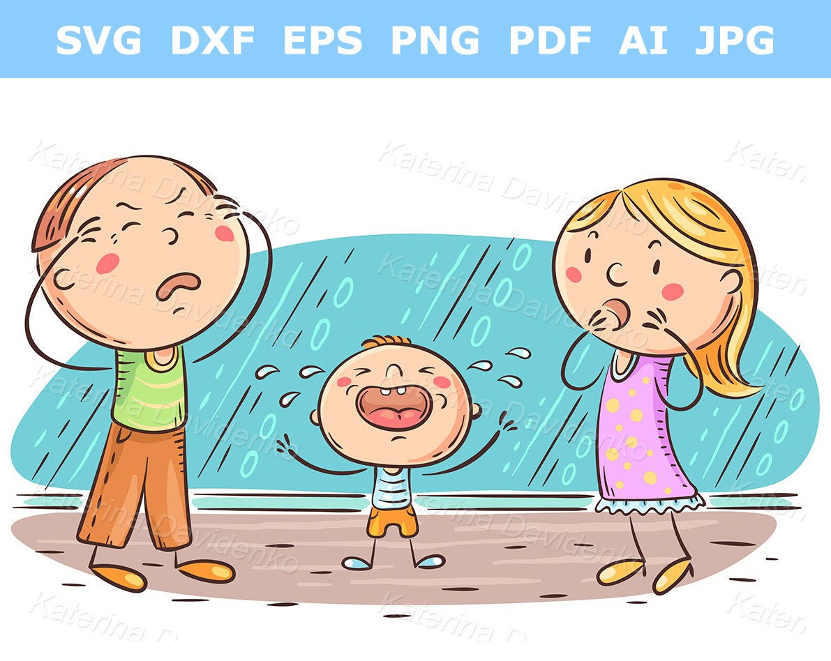 Cartoon Family Clipart Kid is Crying and Parents in Panic - Etsy
