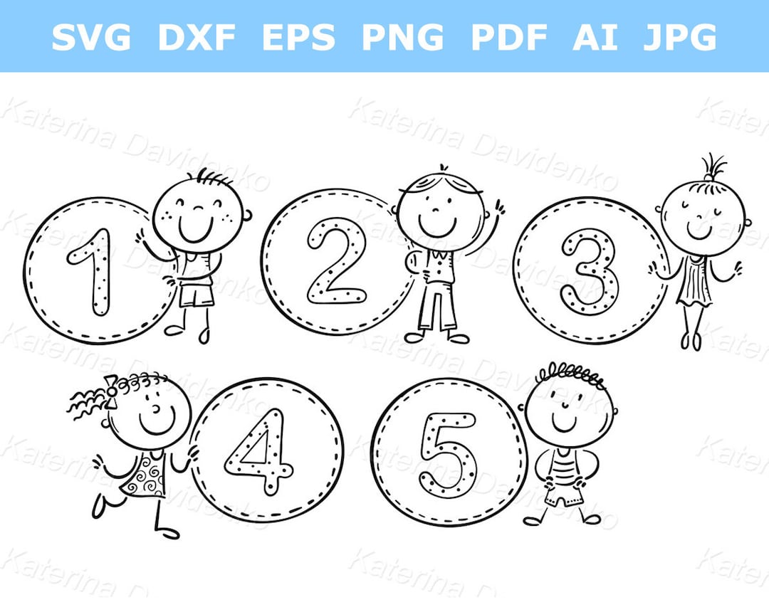 Line Drawing of Counting Numbers With Kids Outline Clipart- School ...