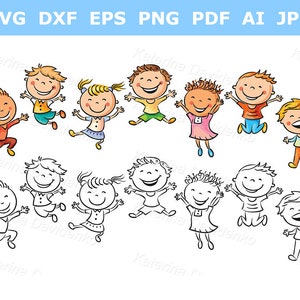 Cartoon happy kids clipart children jumping with joy