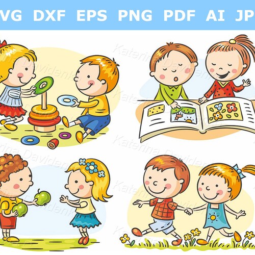 Set of Cartoon Kids Communication and Common Activities. - Etsy