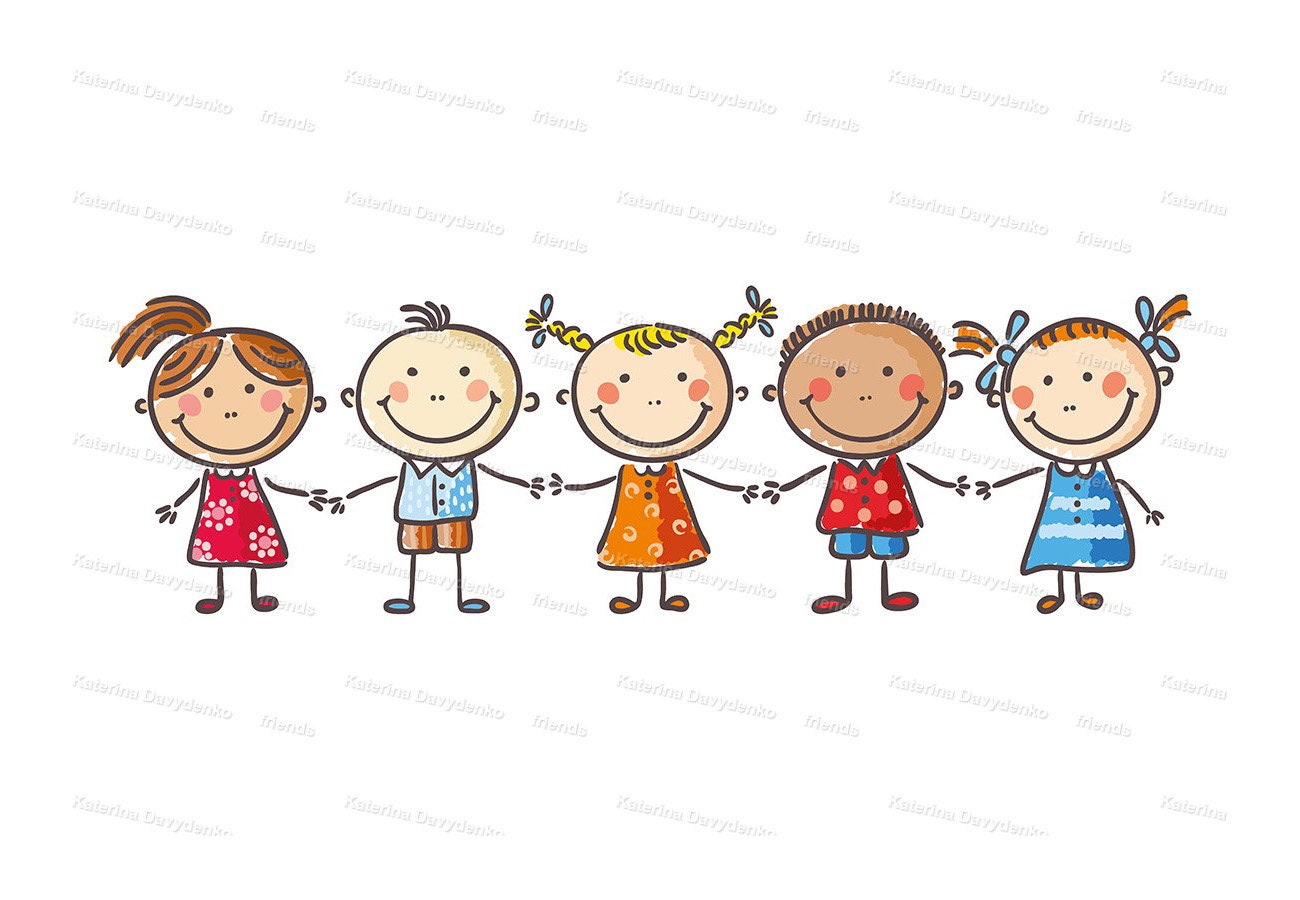 Kids clipart. Five little kids holding hands. Separate | Etsy