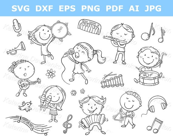 Kids Play Music Vector Art PNG Images