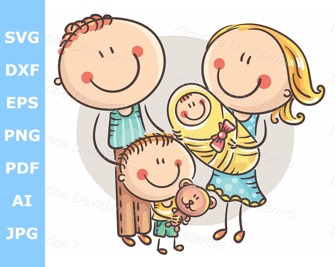Family Clipart PNG. Happy Parents With Children Clip Art. Cartoon Doodle  Family With Two Baby. Vector Illustration - Etsy, image size:1080x860