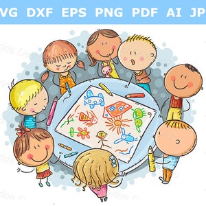 Kinder zeichnen zusammen - Basteln Kinder Clipart - Stick Kinder Aktivitäten, Vorschul Clipart