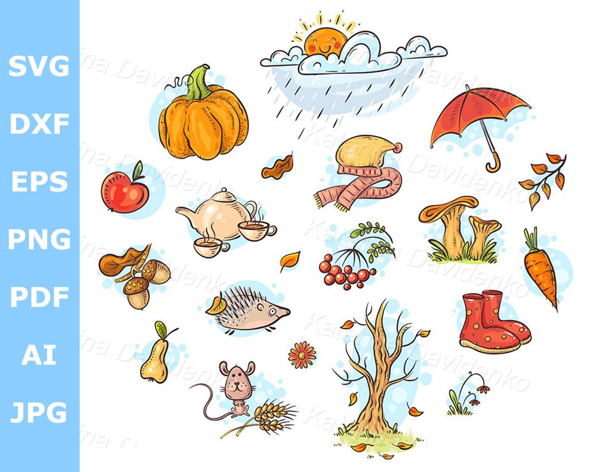 Cartoon Autumn Season Weather Clipart Set. Vector Illustration - Etsy  Singapore