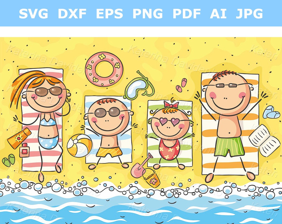Happy Cartoon Family on Summer Vacation Beach Family - Etsy Canada Happy Cartoon Family on Summer Vacation Beach Family - Etsy Canada