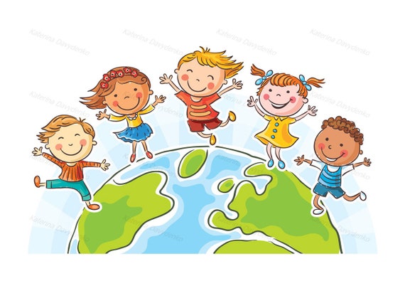 Happy jumping kids round the globe. Kids clipart set Children | Etsy