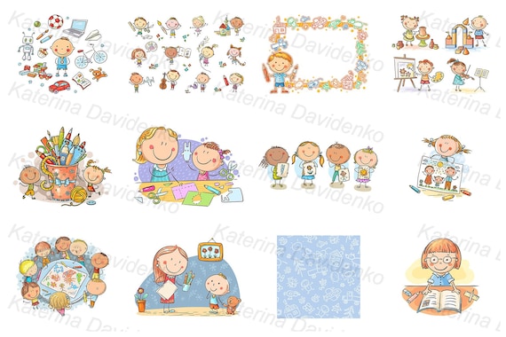 Clipart Set Kinder Engagierten Sich In Verschiedenen Etsy