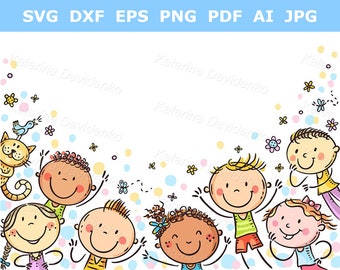 Stick figure cartoon kids background with a copy space - children clipart commercial use - digital download